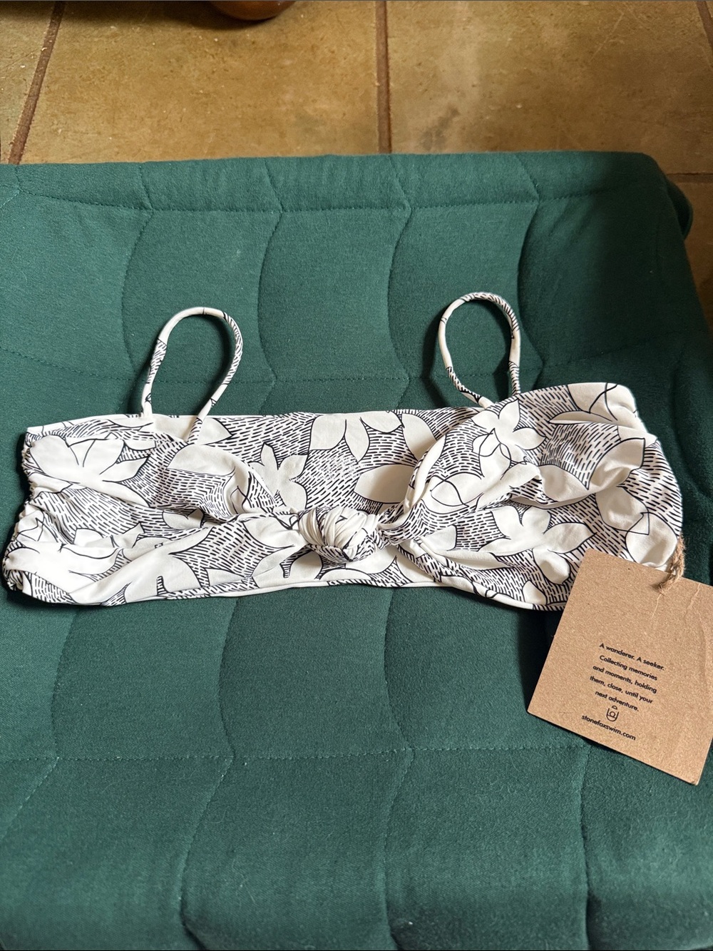 Stone Fox Swim Cream & Black Floral Bandeau Top with Straps